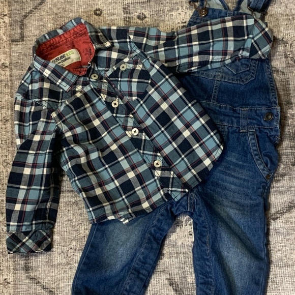 Vintage Genuine Kids From Oshkosh Plaid Print Shirt & Denim Overalls - Picture 12 of 15